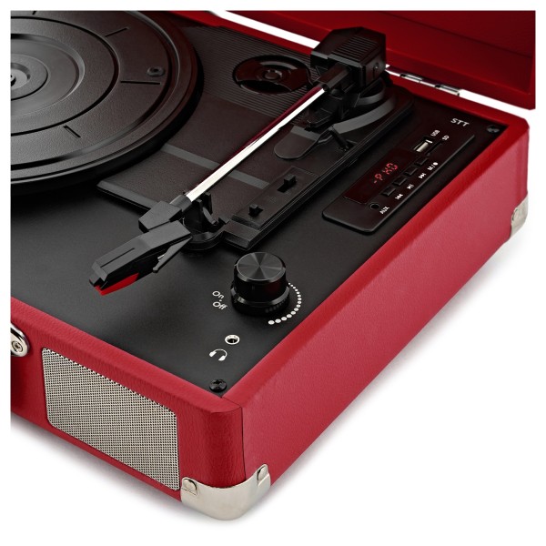 AVCOM Suitcase Turntable with Active Speakers, Red & Black