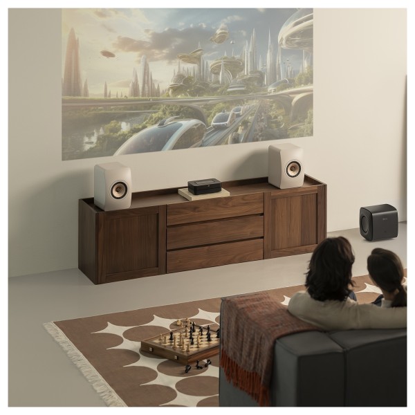 KEF LS50 Meta Speakers (Pair), Sand Shell - lifestyle - 1 