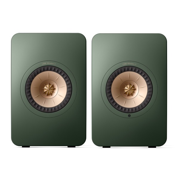 KEF LS50W MKII Wireless Speakers (Pair), Moss Green  -front