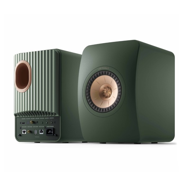 KEF LS50W MKII Wireless Speakers (Pair), Moss Green  -dual angle 