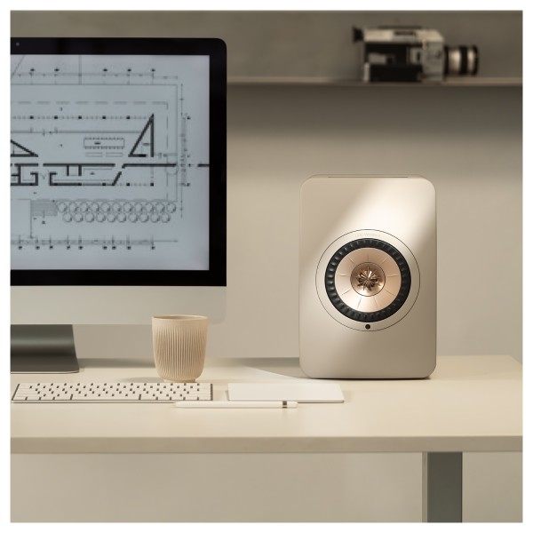 KEF LS50W MKII Wireless Speakers (Pair), Sand Shell - lifestyle 3
