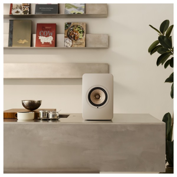 KEF LS50W MKII Wireless Speakers (Pair), Sand Shell - lifestyle 4