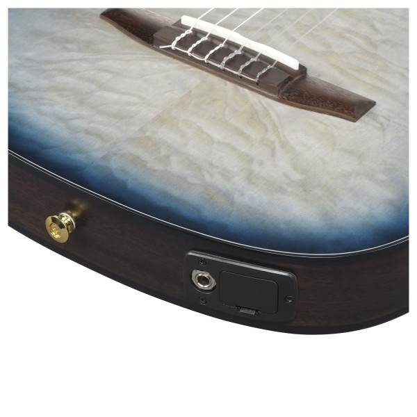Ibanez FRH20QMN, Cosmic Blue Starburst Low Gloss - JACK SOCKET AND BATTERY COMPARTMENT