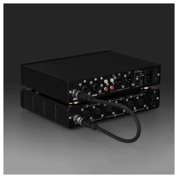 Topping A Series A70 Pro Desktop Headphone Amplifier, Black - Lifestyle Image, connected with extender connector to Ext90