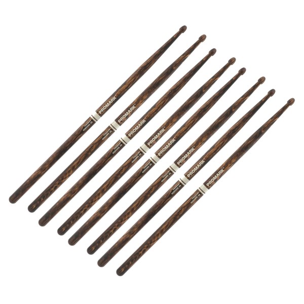 Promark Rebound 2B FireGrain Hickory Drumsticks Acorn Wood Tip, 4 Pair Value Bundle
