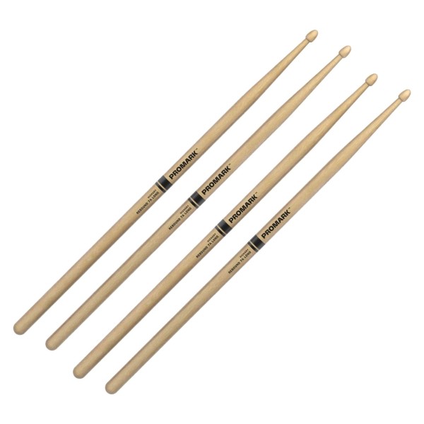 Promark Rebound 7A Long Hickory Drumsticks Acorn Wood Tip, 2 Pair Value Bundle
