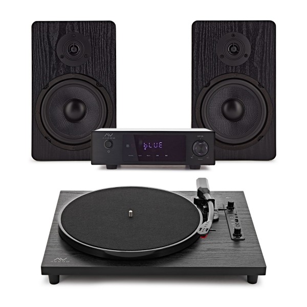 AVCOM Contemporary Turntable with Amplifier and Speakers, Black