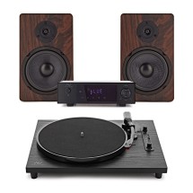 AVCOM Contemporary Turntable with Amplifier and Speakers, Walnut