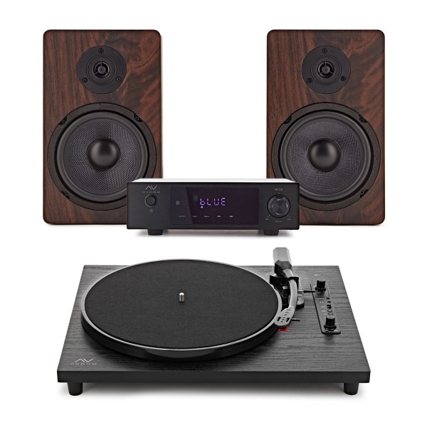 AVCOM Contemporary Turntable with Amplifier and Speakers, Walnut