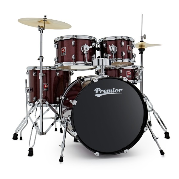 Premier Revolution 20” 5pc Low Volume Drum Kit Bundle, Red Sparkle