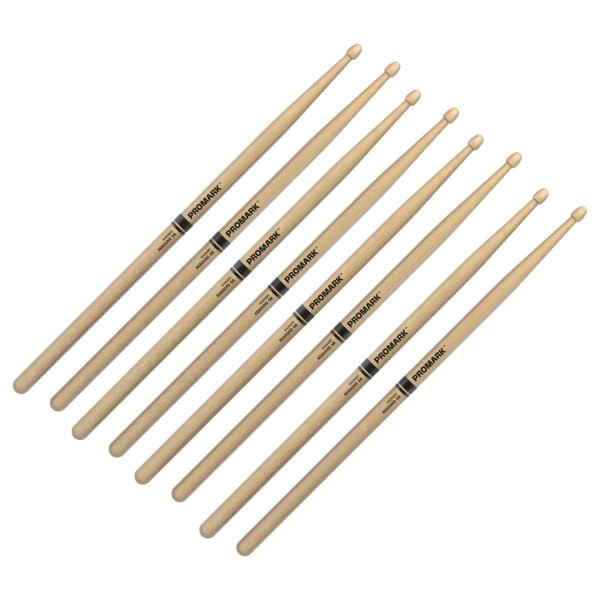 Promark Rebound 5B Hickory Drumsticks Acorn Wood Tip, 4 Pair Value Bundle