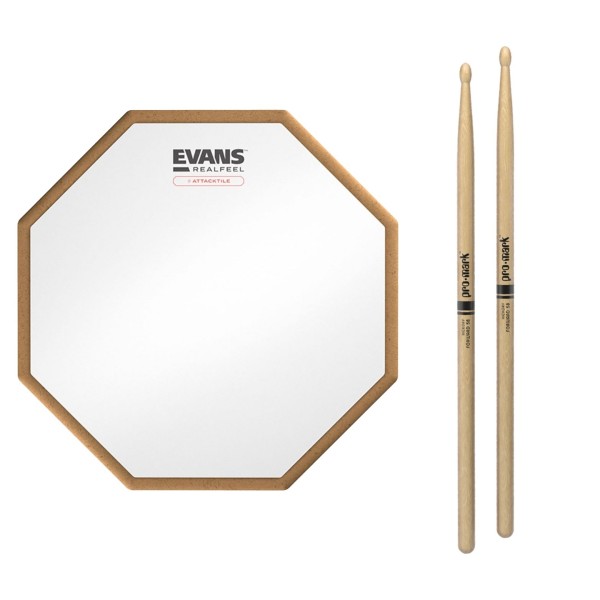 RealFeel Evans Attacktile Mountable Drum Pad & Promark 5B Hickory Sticks, 10 Inch