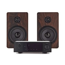 AVCOM Solid State Amplifier with Passive Speakers, Walnut