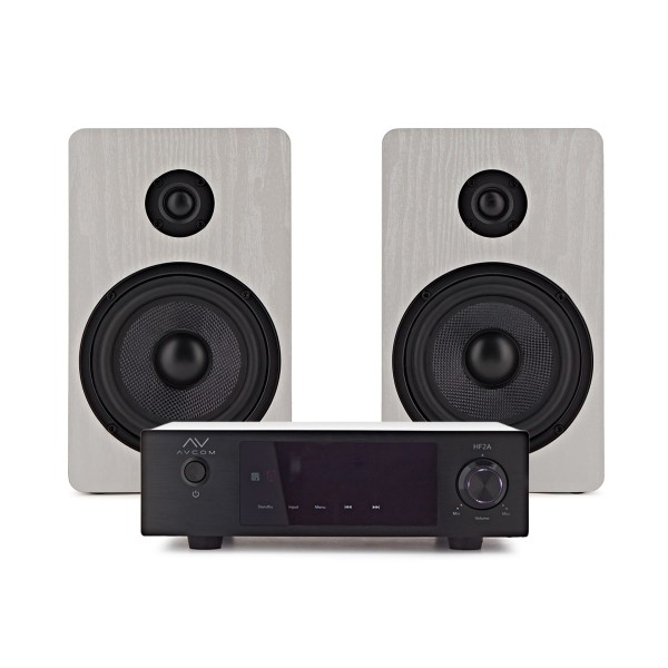 AVCOM Solid State Amplifier with Passive Speakers, White