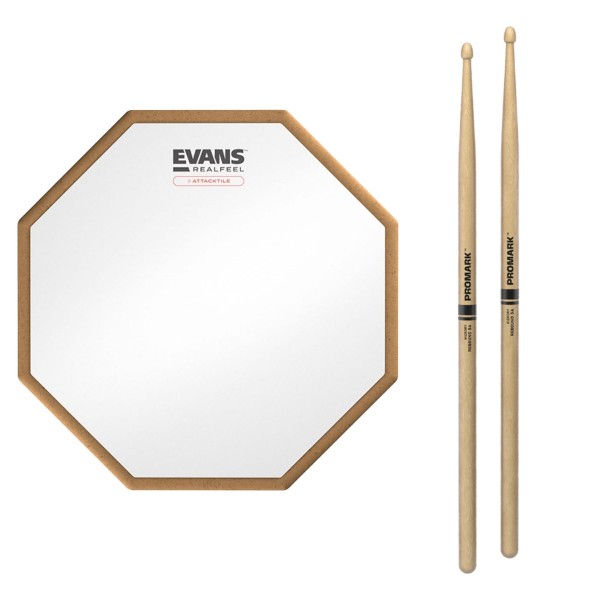 RealFeel Evans Attacktile Mountable Drum Pad & Promark Rebound 5A Hickory Sticks, 10 Inch