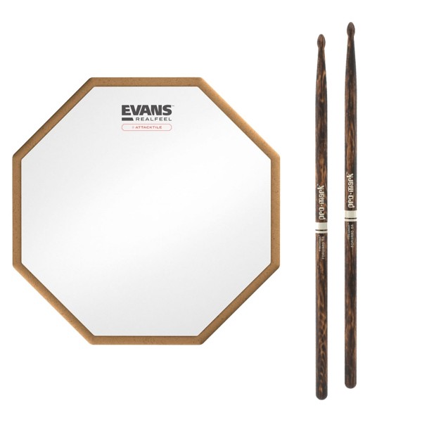 RealFeel Evans Attacktile Mountable Drum Pad & Promark Forward 5A FireGrain Hickory Sticks, 10 Inch