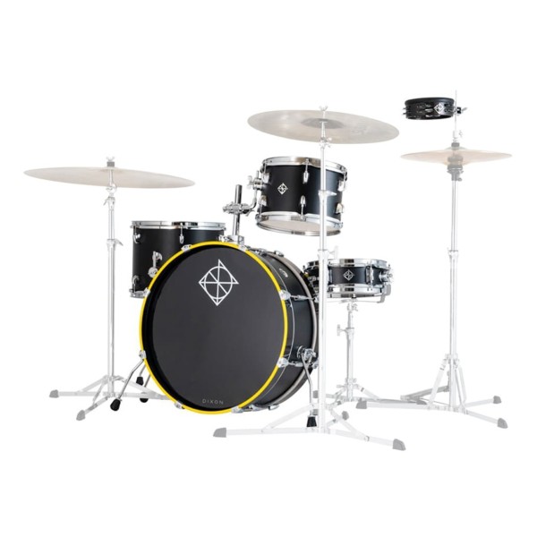 Dixon Drums 'Little Roomer' Gig Pack w/Hardware & Bags, Gloss Black w/Yellow Hoops