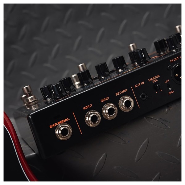 NUX Trident Amp Sim Multi-FX Pedal, Lifestyle Rear Angle Left