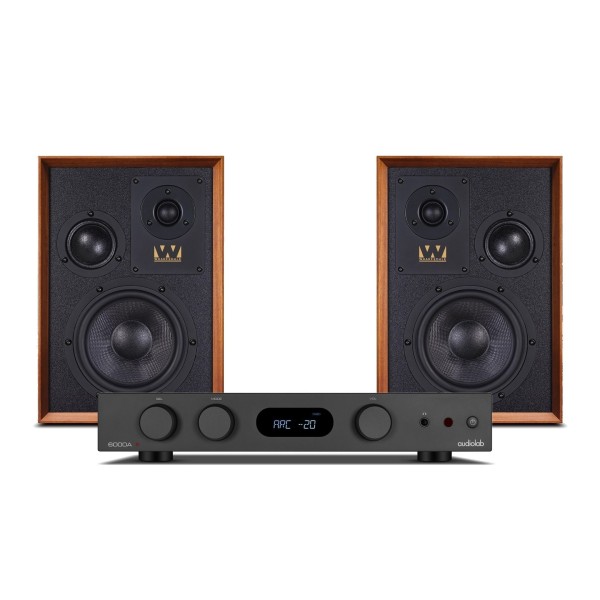 Wharfedale Super Denton Speakers with Audiolab 6000A MKII Integrated Amplifier, Mahogany - main 