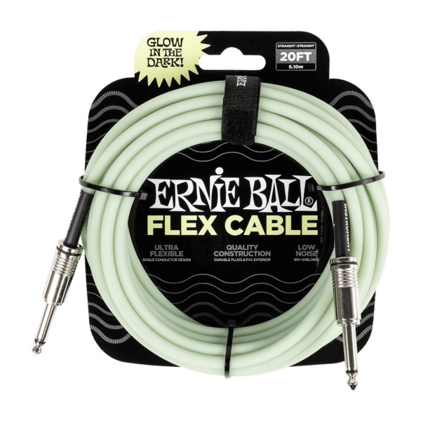 Ernie Ball P06434 Flex 20ft Straight-Straight Cable, Glow in the Dark