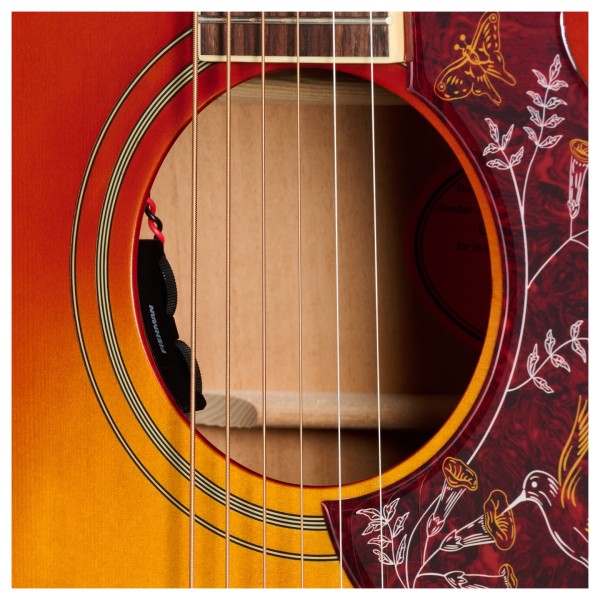 Epiphone Hummingbird Standard EC, Cherry Sunburst - soundhole close up