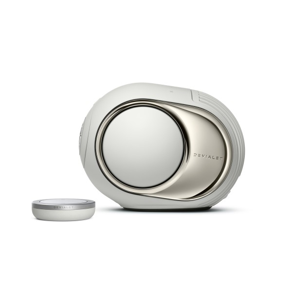 Devialet Phantom Ultimate 98 dB Wireless Speakers (Pair), Light Pearl - left remote 