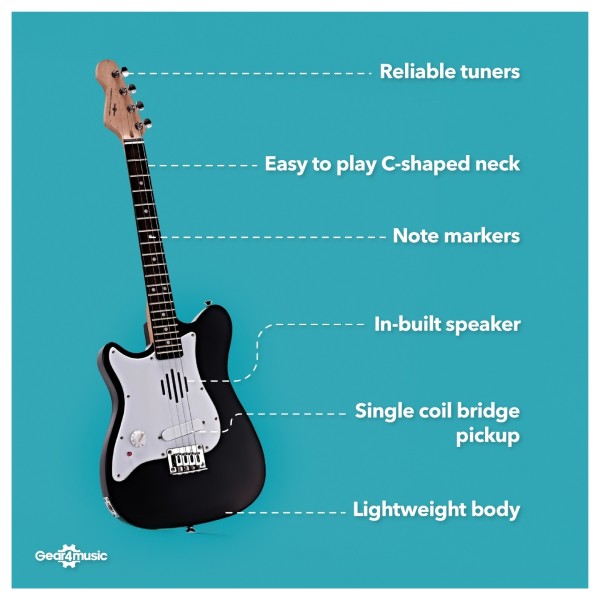 VISIONSTRING Mini Left-Handed Electric Guitar, Black