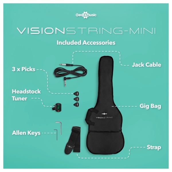 VISIONSTRING Mini Left-Handed Electric Guitar with In-Built Speaker, Black