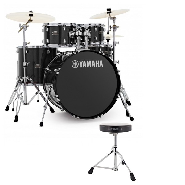 Yamaha Rydeen 20" Drum Kit with Paiste Cymbals & DS550U Drum Throne, Black Glitter