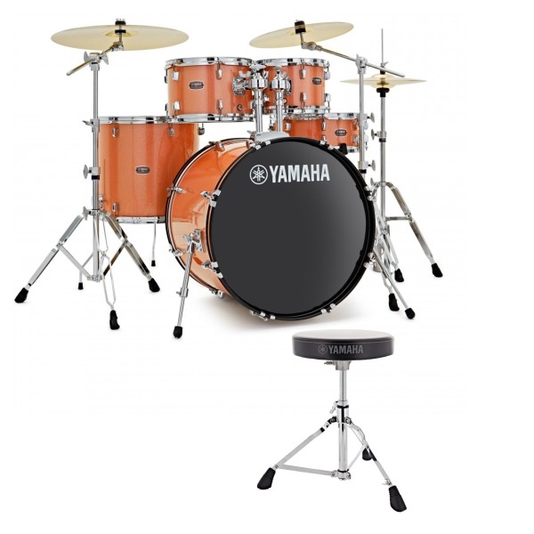 Yamaha Rydeen 22" Drum Kit with Paiste Cymbals & DS550U Drum Throne, Orange Sparkle