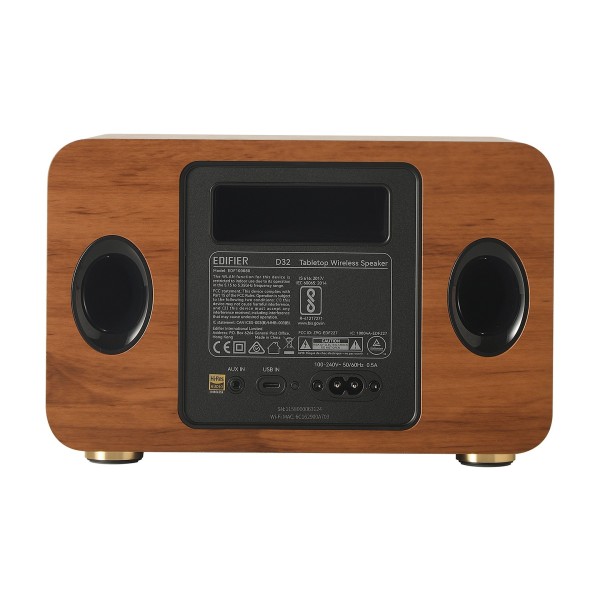 Edifier D32 Tabletop Bluetooth Hi-Res Speaker With Built In Battery, Brown - rear 