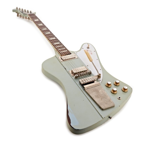 Gibson Custom 1963 Firebird V Maestro Vibrola Heavy Aged, Antique Frost Blue #403303 - angled shot