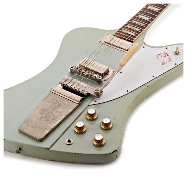Gibson Custom 1963 Firebird V Maestro Vibrola Heavy Aged, Antique Frost Blue #403303 - lower bout