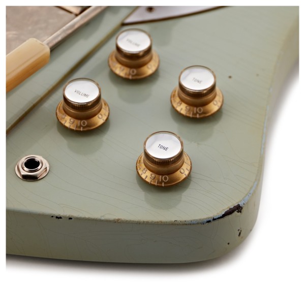 Gibson Custom 1963 Firebird V Maestro Vibrola Heavy Aged, Antique Frost Blue #403303 - controls