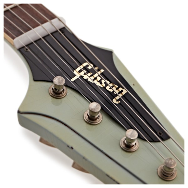 Gibson Custom 1963 Firebird V Maestro Vibrola Heavy Aged, Antique Frost Blue #403303 - headstock logo
