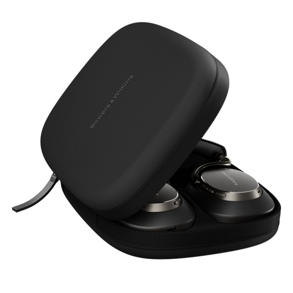 Bowers & Wilkins Px8 S2 Wireless Headphones, Onyx Black - case open 