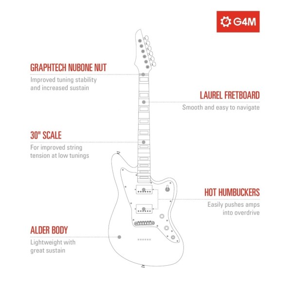 G4M 638 Left Handed Baritone Electric Guitar, White