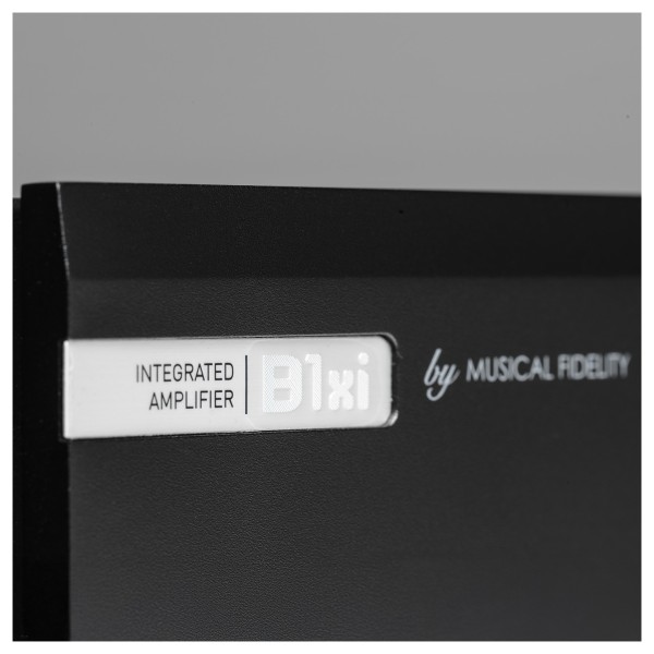 Musical Fidelity B1xi Integrated Amplifier, Black - Detail image, focus on logo
