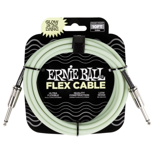 Ernie Ball P06434 Flex 10ft Straight-Straight Cable, Glow in the Dark