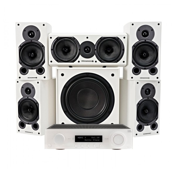 JBL MA710 AV Receiver & Wharfedale Diamond 9.1 5.1 Speaker Package, White