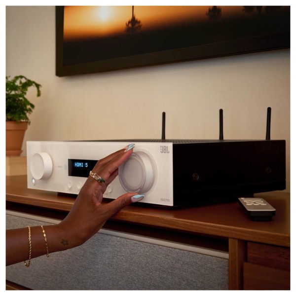 JBL MA710 7.2 Channel 8K AV Receiver, White - lifestyle 