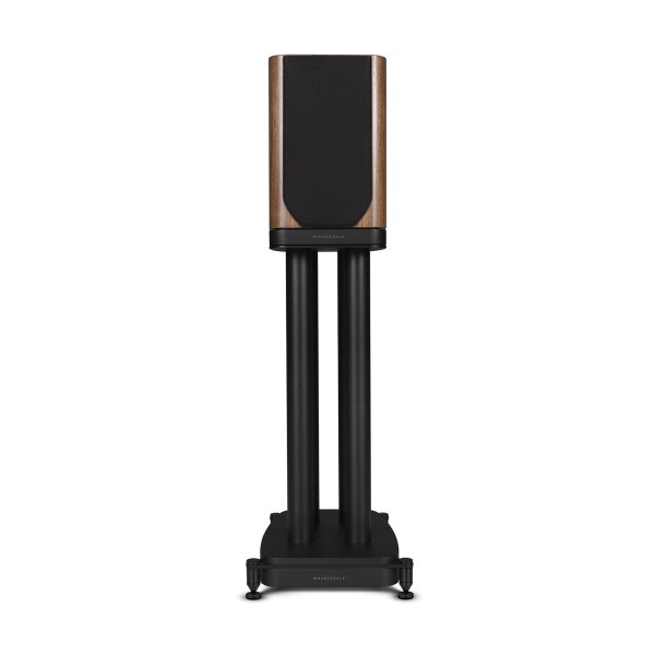 Wharfedale EVO 5.1 Bookshelf Speakers (Pair), Walnut with Stands front grille