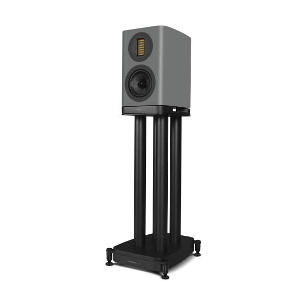 Wharfedale EVO 5.1 Bookshelf Speakers (Pair), Lunar Grey with Stands - left