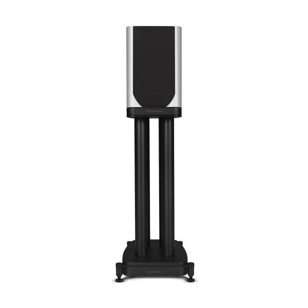 Wharfedale EVO 5.1 Bookshelf Speakers (Pair), Lunar Grey with Stands - front 