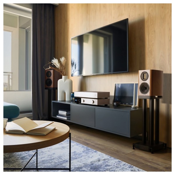 Wharfedale EVO 5.1 Bookshelf Speakers (Pair), Black with Stands 1 