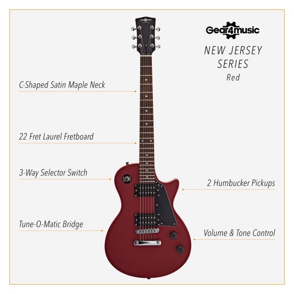 New Jersey Electric Guitar Red, 10W Guitar Amp & Accessory Pack