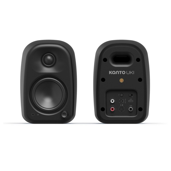 Kanto UKI Bluetooth Desktop Speakers, Onyx - Front/Back