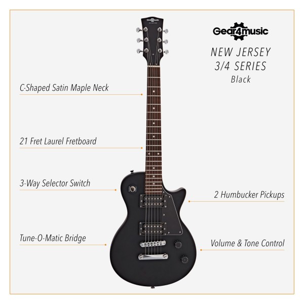 3/4 New Jersey Electric Guitar by Gear4music, Black
