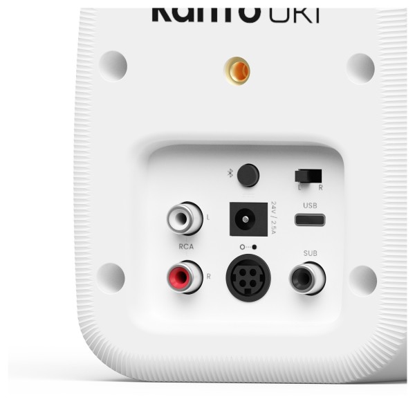 Kanto UKI 100W Desktop Speakers with Bluetooth, USB-C, Headphone Out, Chalk (Pair) - Rear Detail