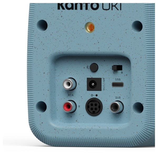 Kanto UKI 100W Desktop Speakers with Bluetooth, USB-C, Headphone Out, Blue (Pair) - Rear Detail